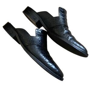 Freda Salvador “Keen” Black Croc-Print Leather Mule Flats